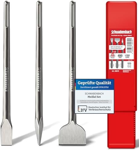 SCHWABENBACH® SDS Max Meißel Set - 3tlg. 400 mm | 2 x Flachmeißel 25mm + 50mm + Spitzmeißel - Meissel kompatibel mit Bosch Hilti Bohrhammer
