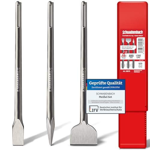 SCHWABENBACH® SDS Max Meißel Set - 3tlg. 25mm + 50mm + Spitzmeißel - EXTREM ROBUST- Meissel...
