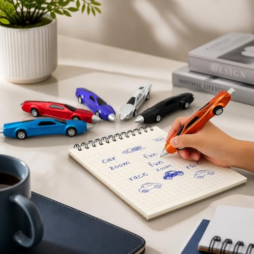 Image of 3-Pack Racing Sports Car Pen Set - Novelty Ballpoint Pens with Rolling Wheels - Fun Desk Toy & Unique Gift for Car Lovers, Kids & Adults (Multi-Colors)