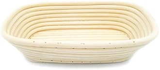 eoocvt 9.8 inch Oval Long Banneton Brotform Bread Dough Proofing Rising Rattan Handmade Basket with Linen Liner Cloth - 25 x 15 x 8cm