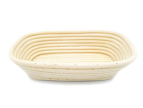 eoocvt 9.8 inch Oval Long Banneton Brotform Bread Dough Proofing Rising Rattan Handmade Basket with Linen Liner Cloth - 25 x 15 x 8cm