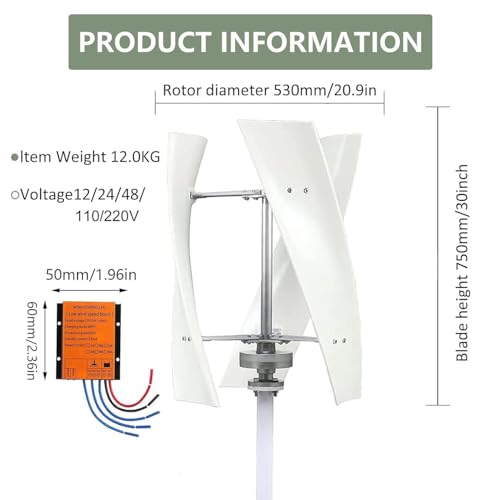 Kit generatore eolico verticale portatile Helix Home Efficient 12000W 48V con regolatore MPPT, energia sostenibile per esterni