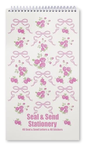 Image of iscream Fold and Send Girls Stationery Card Pad with Seals - Pretty in Pink | 40 Pack, Pretty Print, Spiral Bound, Large 10.5 inch x 5.75 inch Cards, Coordinating Sticker Sheets, Fold and Send, Summer Camp Ready