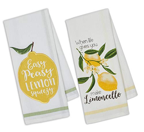 Design Imports DII Set of 2 Lemon Themed Dishtowels with Petite Stripe
