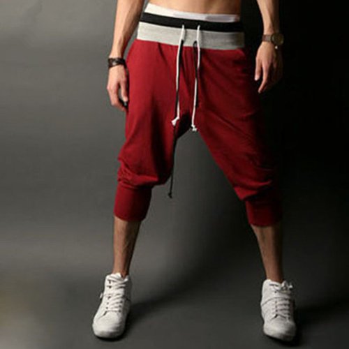 Men's Sports Gym Jogging Jogger Casual Casual Shorts Sweat Pants (M, Wine red)