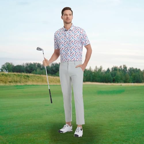 Image of M MAELREG Mens Golf Shirt Short Sleeve Dry Fit Print Moisture Wicking Performance Patterns Collared Polo Shirt