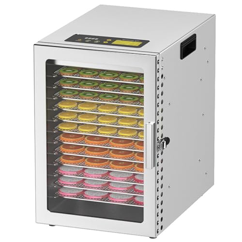 Deshidratador eléctrico de alimentos de 800 W con pantalla digital, caja de secado de carne eléctrica, 12 estantes y control táctil.