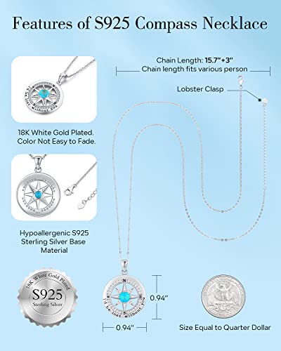 S925 Sterling Silver Necklace For Wife, Women Anniversary Year Gifts Compass Jewelry, Birthday Gift Ideas For Her Girlfriend Woman Necklaces, 18K White Gold December #TOP3