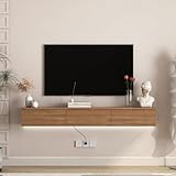 Kolavess Floating TV Stand Wall Mounted with Led Lights, Modern Floating Entertainment Center, 67' Large Storage Media Console Wall Unit for Living Room Bedroom, Walnut