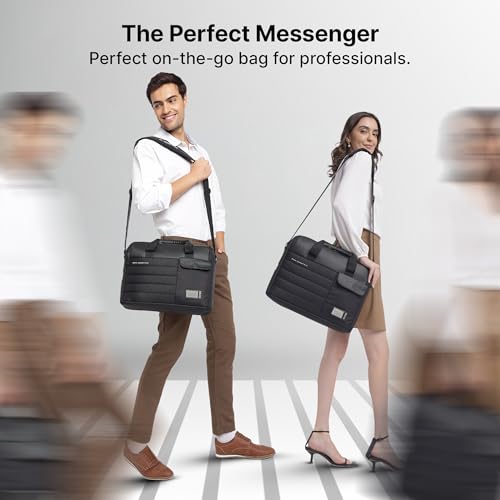 Image of uppercase 14L Omega 03 Professional Laptop Messenger Bag | up to 15.6''| 3x More Water Resistant| Tablet Compartment| Multiple Organisers| Office Bag for Men & Women (Black)