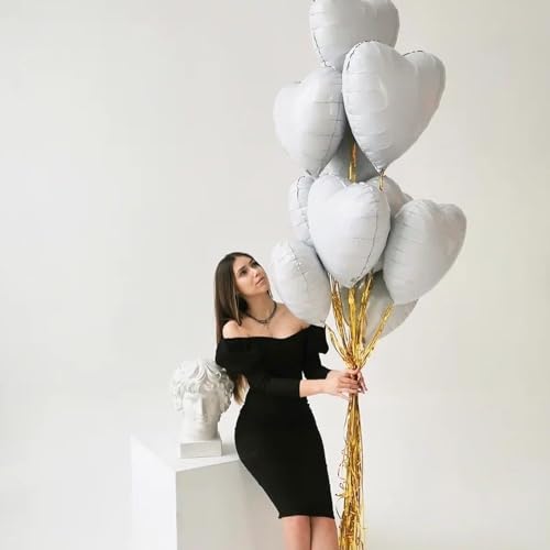 Image of Biapian White Heart Balloons Helium, 10PCS White Foil Heart Shape Balloons Valentines 18inch Metallic White Foil Balloon for Helium Valentine Decorations for White Wedding, Brithday Party, Anniversary