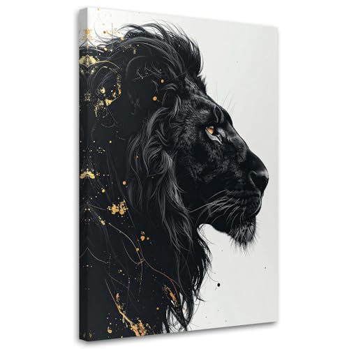 Tableau lion or et noir Feeby 60x90 cm pour décoration de salon