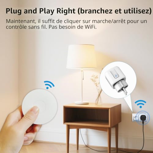 HYHIOTS Prise Telecommande Sans Fil, 433 MHz Émetteur Radio va et Vient Sans Fil Prise Avec Interrupteur Prise Intelligente avec kit de Télécommande Sans Piles Prise Interrupteur Connectée – vue 2