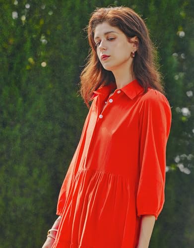 Image of Women Button Down Maxi Shirt Dress Long Sleeve Flowy Tiered Collared Dresses with Pockets