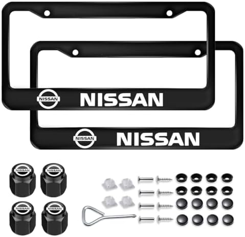 License Plate Frames for Nissan, 2Pack Aluminium Alloy Car License Plate Holder Standard Size Frame Covers Protector with Screw Caps Cover Accessories(Black)