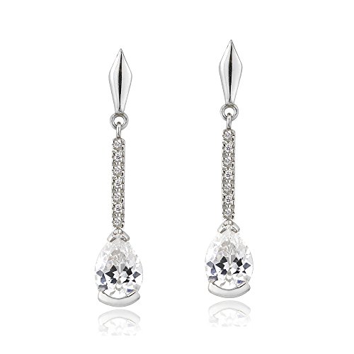 Plata de Ley Circonita Pear Cut Pendientes Colgantes