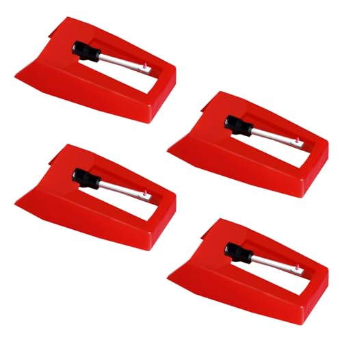 JUKFITA Record Player Needle 4 Pack Ruby Turnable Stylus Replacement for Most Victrola Crosley LP ION Vinyl Players Phonograph Red