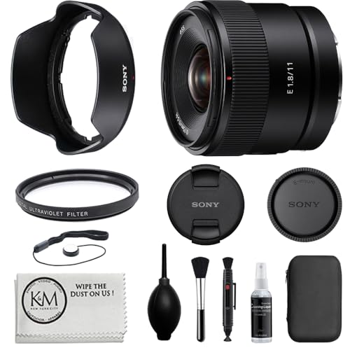 Sony E 11mm f/1.8 APS-C Ultra Wide Angle Prime Lens Bundled with 55mm UV Glass Filter + Deluxe Cleaning Kit + Lens Pen + Cap Keeper + Microfiber Cloth (6 Items)