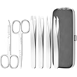 [Miflaier]【毛抜き 強】精密ピンセット4本セット 角栓除去対応 プロ用ステンレス製 眉毛鼻毛ヒゲ処理用 滑り止め溝加工 40段階仕上げ 収納付き 3年耐久 敏感肌対応 シルバー6点セット