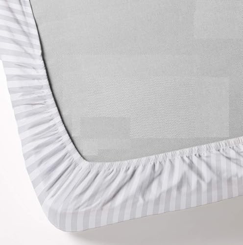 Image of 400 TC Cotton Elastic Fitted Bedsheet with 2 Pillow Covers for Single Bed 30 x 72 6 Inches White Stripe Color Fitted Sheet