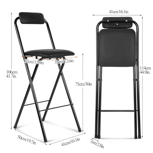 Tabouret de bar pliable 66 cm design industriel métal noir mat