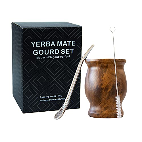 LA FEE Yerba Mate Natural Gourd/Tea Cup Set Brown...