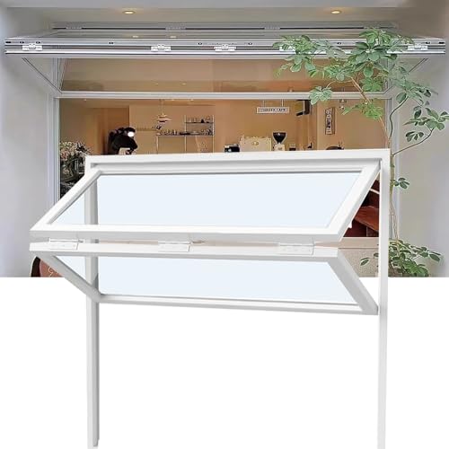 Niestandardowe składane okno koncesyjne, okno do serwowania ze stopu aluminium z hartowanym szkłem, podwójne zawieszenie, do kawiarni i kuchni, 91 x 91 cm