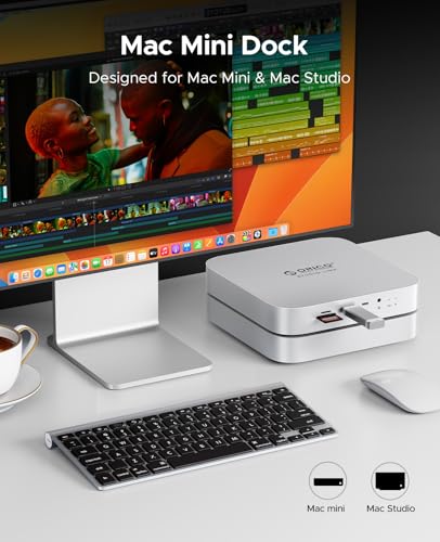 Image of ORICO StudioLink Mac mini Hub with SSD Enclosure & 7-in-1 Ports | NVMe /SATA M.2 SSD Dock for Mac mini M1 /M2 /Mac Studio | 10Gbps USB-C, SD /TF Card Reader, 3.5mm Audio, Aluminum Alloy