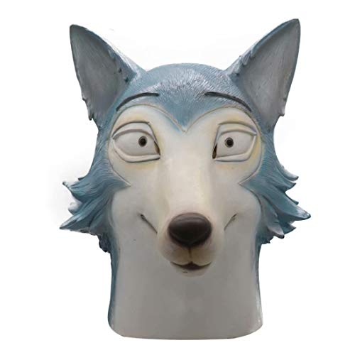 Máscara de lobo de Legosi, de lujo, de látex, máscara de animal de cara completa para Halloween, cosplay, accesorios, azul