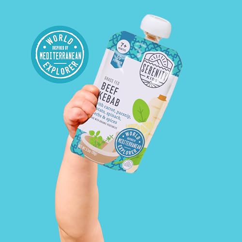 Image of Serenity Kids 7+ Months World Explorers Baby Food Pouches Puree Made With Ethically Sourced Meats & Organic Veggies | 3.5 Ounce BPA-Free Pouch | Beef Kebab | 1 Count