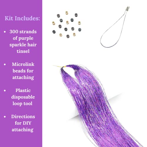 Hair Feathers And Tinsel Kit Tool Kit, Pink Purple And Turquoise Feather Extensions And Turquoise Blue Tinsel With Beads, Loop Tool And Pliers #TOP6