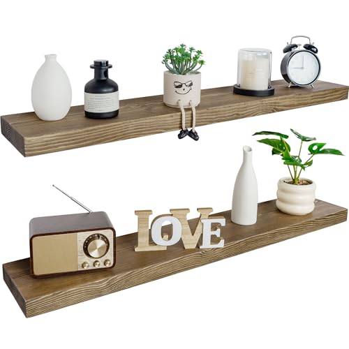 BGMG Wood Floating Shelves for Wall 60 inch Set of 2,Dark Wa
