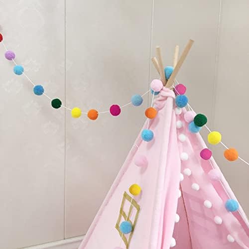 Hocadrv 60 Balls Felt Ball Garland Colorful Pom Pom Garland Rainbow Pastel Pom Pom Garland 2m Felt Garland for Bedroom Kid's Room Christmas Birthday Decorations Party Festivals Decoration(25mm)
