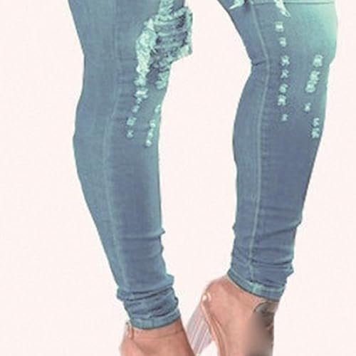 JEKE-DG Women's Skinny Destroyed High Waist Jeans Stretch Distressed Ripped Denim Slim Butt Lifting Skinny Trousers4