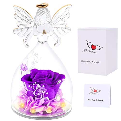 Hadm Praying Angel Gifts Birthday Flower Angel Gifts,Preserved Real Roses In Glass Guardian Angel Figurines With Led Light For Women Girlfriend Mom, Grandma,Birthday Thanksgiving #TOP13