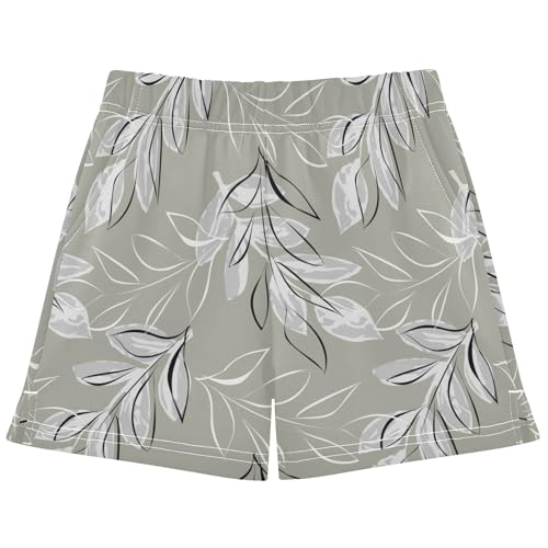 pnyoin Girl's Shorts White Grey Leaves Athletic Running Shorts with Pockets Size 12-13t