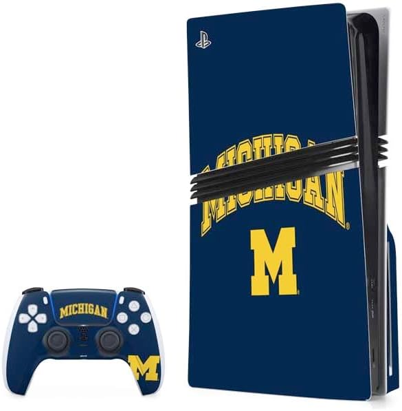 Skinit Decal Gaming Skin Compatible with PS5 Pro Disk Bundle - Officially Licensed University of Michigan M Logo Yellow Design