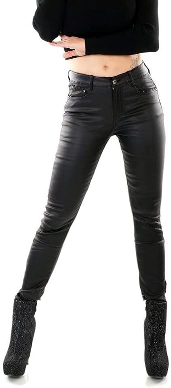 Red Seventy Women's Skinny Trousers Faux Leather Jeans Black Stretch Pants Size UK 14