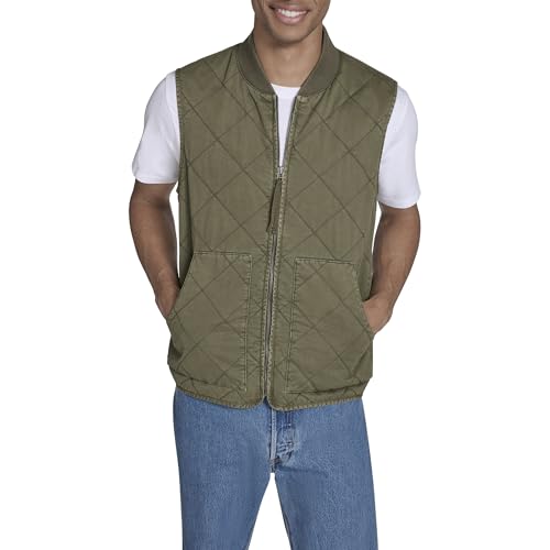 Levi's Men's Diamond Quilted Utility Vest, Olive, Large