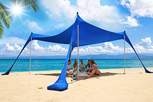 Family Beach Tent Sun Shelter, Cophcy Portable Beach Canopy for 4-8 Person, Outdoor Camping Shade UPF50+ with Sand Shovel, Aluminum Poles, Sandbag Anchors.(1010FT 4 Poles)