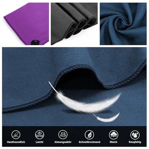 Mikrofaser Handtuch 3er Set (50*100cm): Schnelltrocknend & Kompakte Microfaser Sporthandtuch, für Reisehandtuch, Badetuch, Fitness, Strandtuch und Sport Handtücher（Lila + Marineblau + Dunkelgrau)