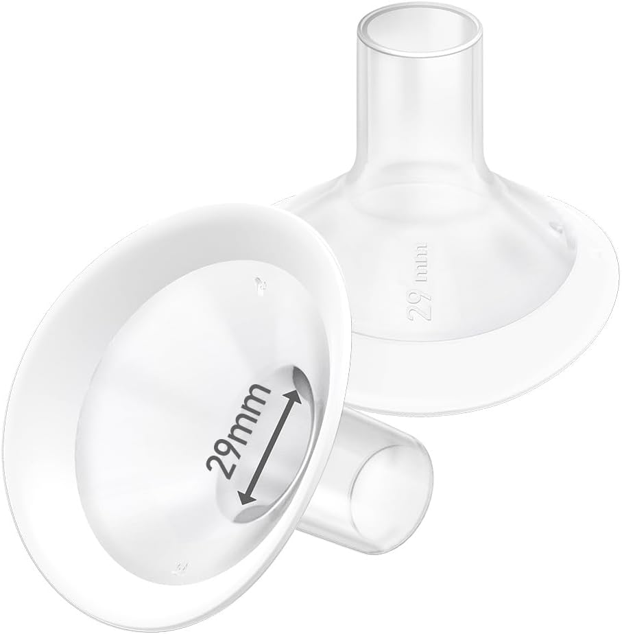 2pcs 29mm soft rim flanges with 106 degree wider opening angle for medela breast pump, personalfit, freestyle, maxflow, freestyle flex swing maxi connector, lansinoh signature pro