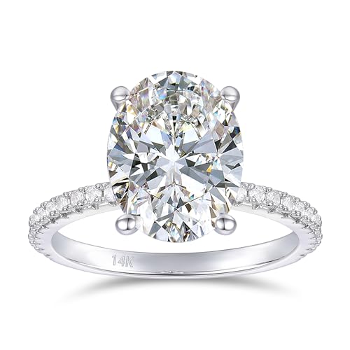 14K White Gold Moissanite Rings, 4CT Oval Cut Moissanite Engagement Ring, 14K Gold Oval Cut Moissanite Rings for Women