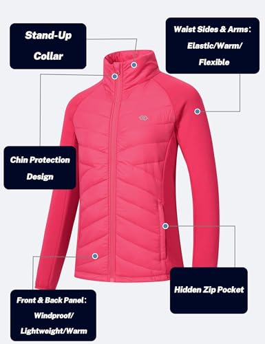 MoFiz Fleecejacke Damen Winterjacke Leichte Daunenjacke Stehkragen Sweatjacke ohne kapuze mit Reißverschluss Rosa Größe US S/EU M