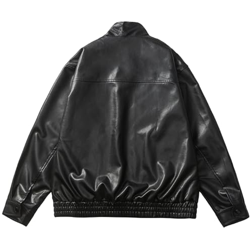 Image of Mens Faux Leather Jacket Full-Zip Stand Collar Outerwear Lightweight Motorcycle Jacket