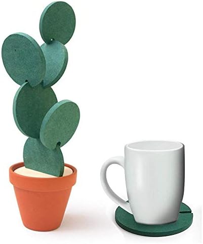 6-Piece Green Coaster Set with Flower Pot Shaped Holder