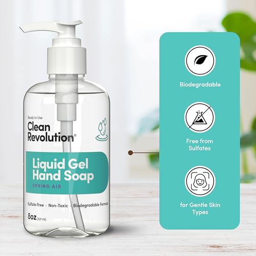 Image of Clean Revolution Liquid Gel Hand Soap with Real Essential Oils - Sulfate-Free Gel Hand Wash, Moisturizing, Non-Toxic Formula, Made in the USA (Spring Air) 8 Fl Oz