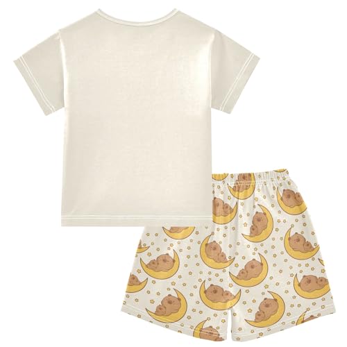 senya Capybara Family Sleeping Night Summer Pajamas Set Short Cotton Sleepwear 2 Piece2