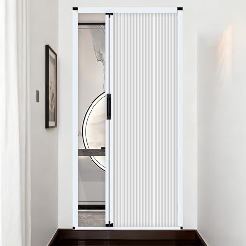 AMUFJJ Porta a Soffietto da Interno Porta A Soffietto Interna Senza Fori, Altezza 200-203 Cm, Porta Pieghevole Retrattile, Porte Divisorie Private, con Tessuto Cellulare(White,W x h 65x200cm)