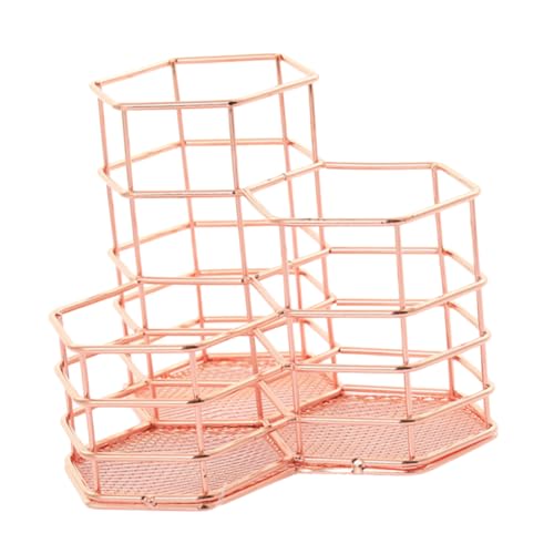 Porte-stylo multifonction or rose pour bureau encombré : pot hexagonal contre le désordre - 2